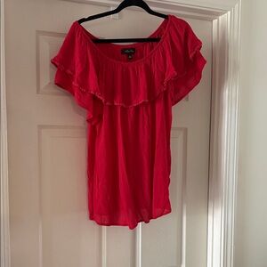 Melissa Paige Red Off the Shoulder Ruffle Blouse